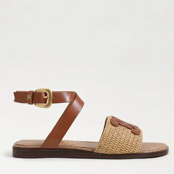 Sam Edelman Ilsie Ankle Strap Sandal Straw Cognac Size 10 - Picture 3 of 14